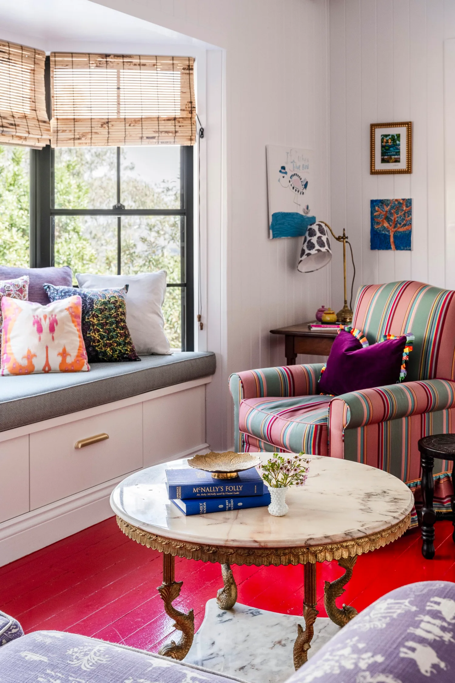 Ivy And Piper Designer's Toowoomba 1940s Queenslander Sun Room With Red Floor