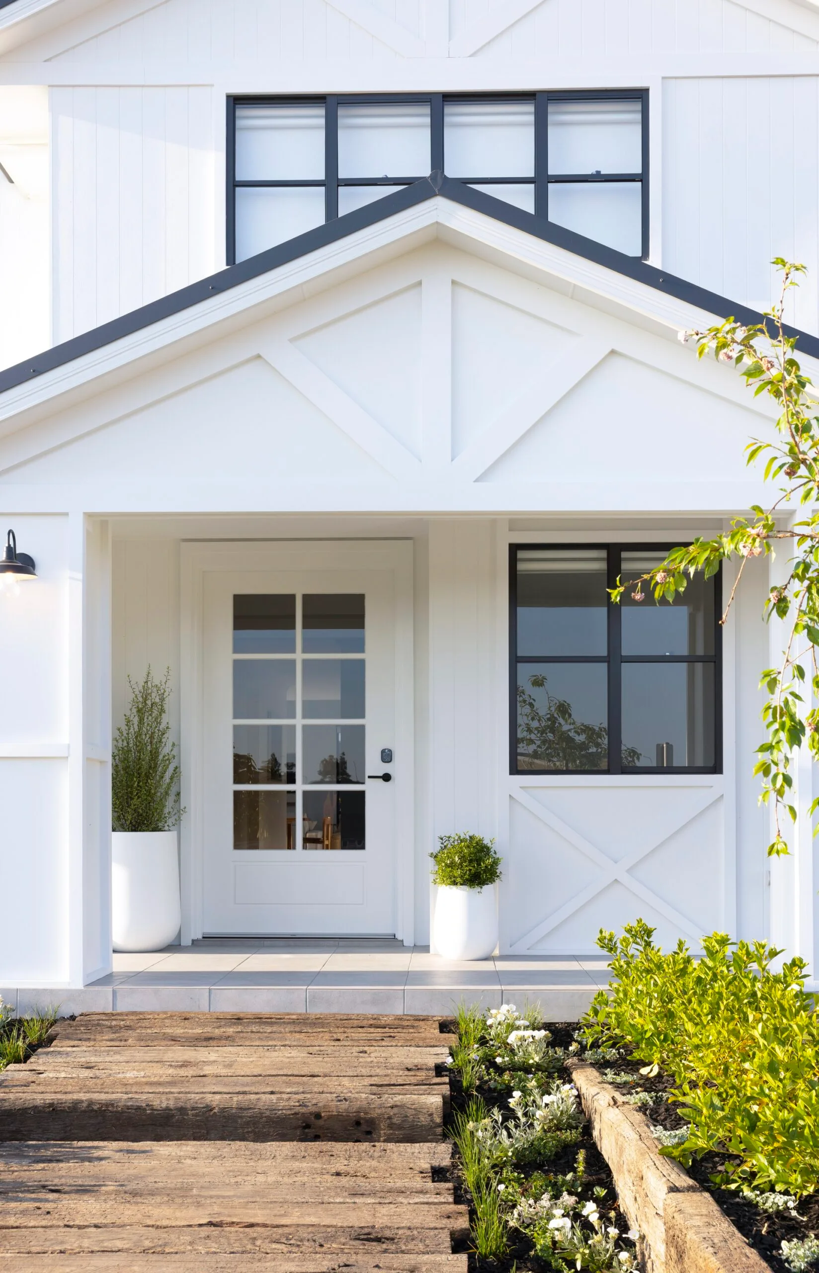 The exterior of an American barn style home. 