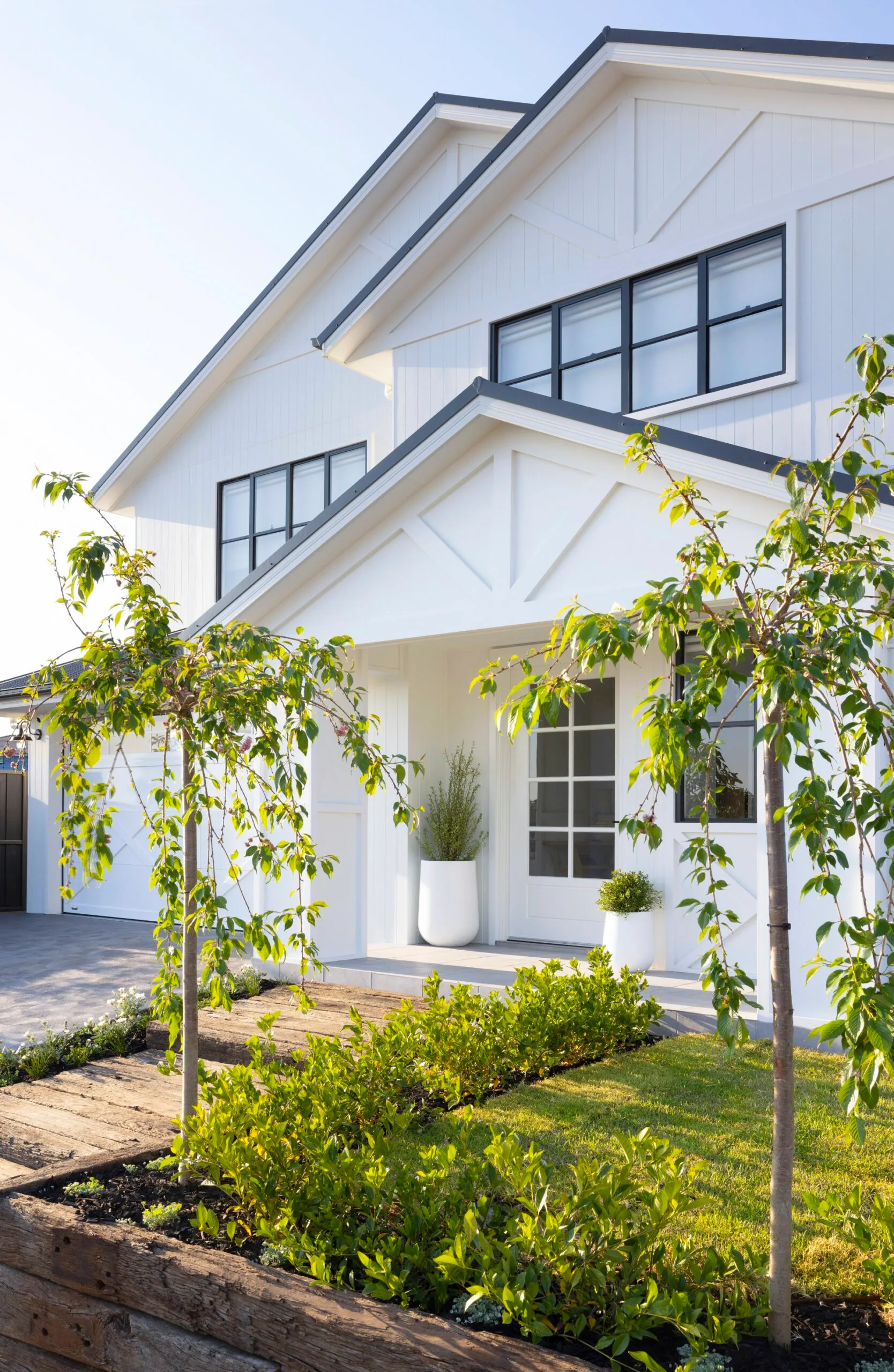 The exterior of an American barn style home. 