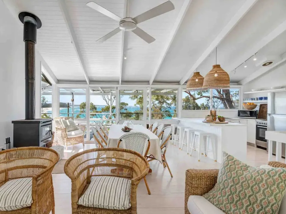 A Hamptons style interior of a beach house. 