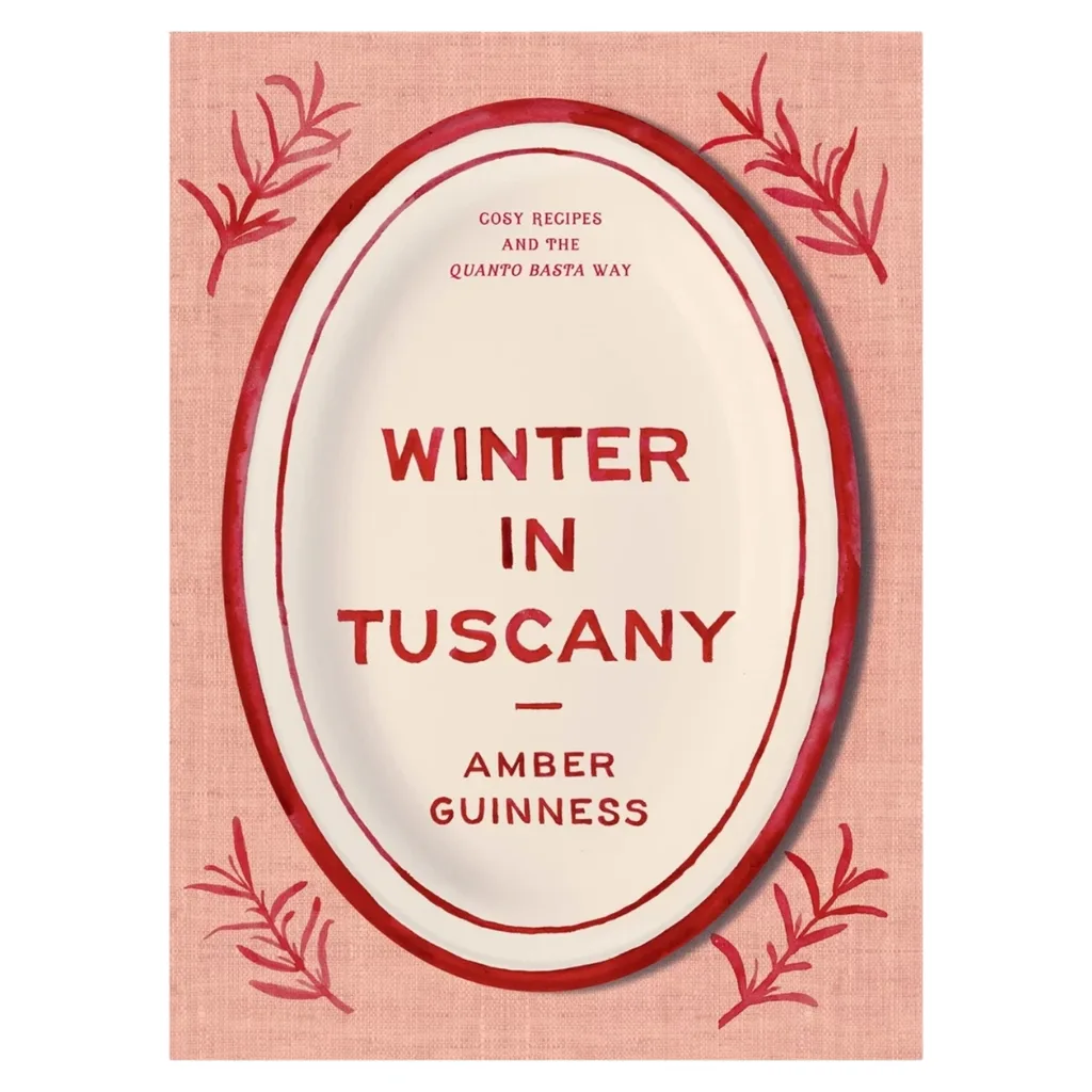 winter in tuscany cookbook with red linen cover