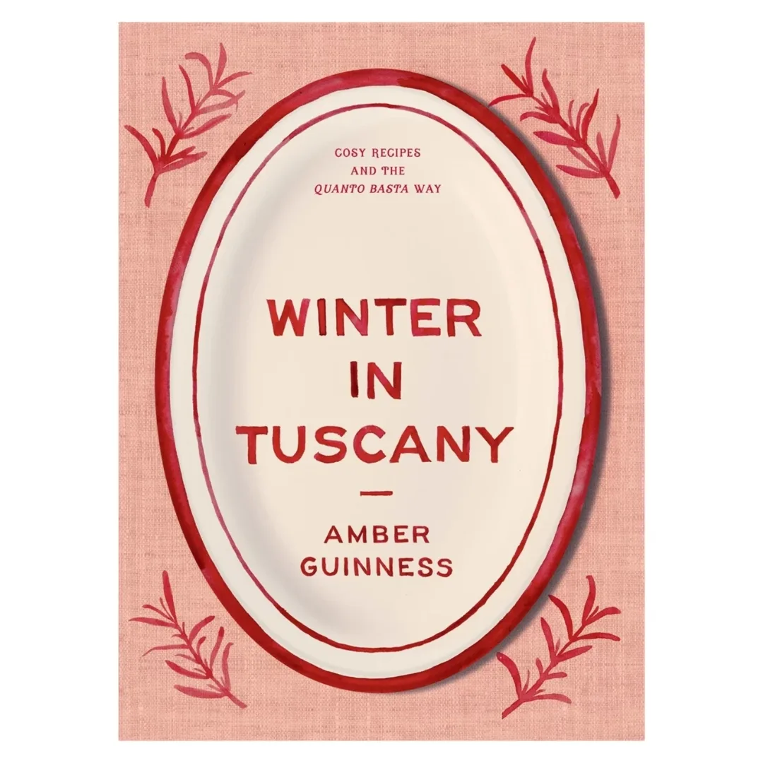 winter in tuscany cookbook with red linen cover