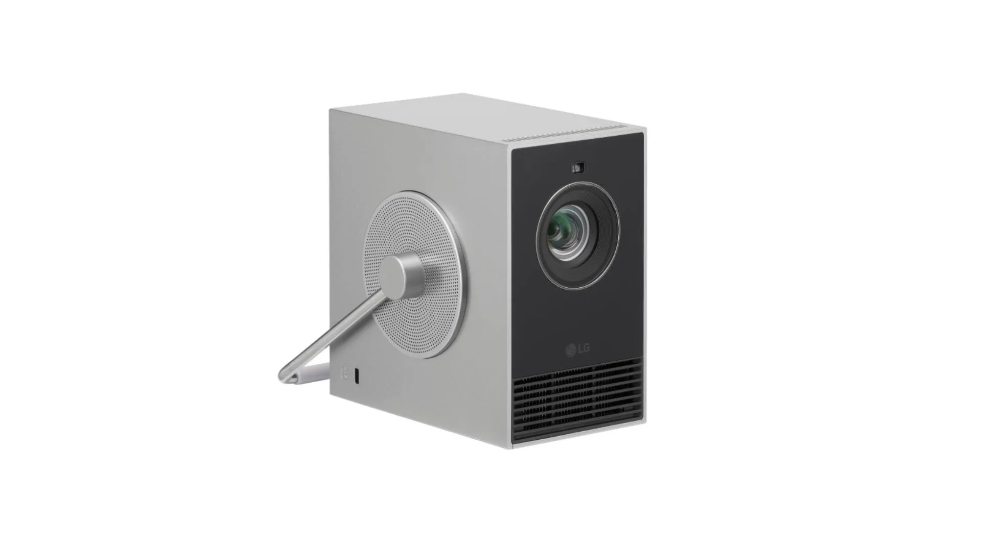 A small, grey projector