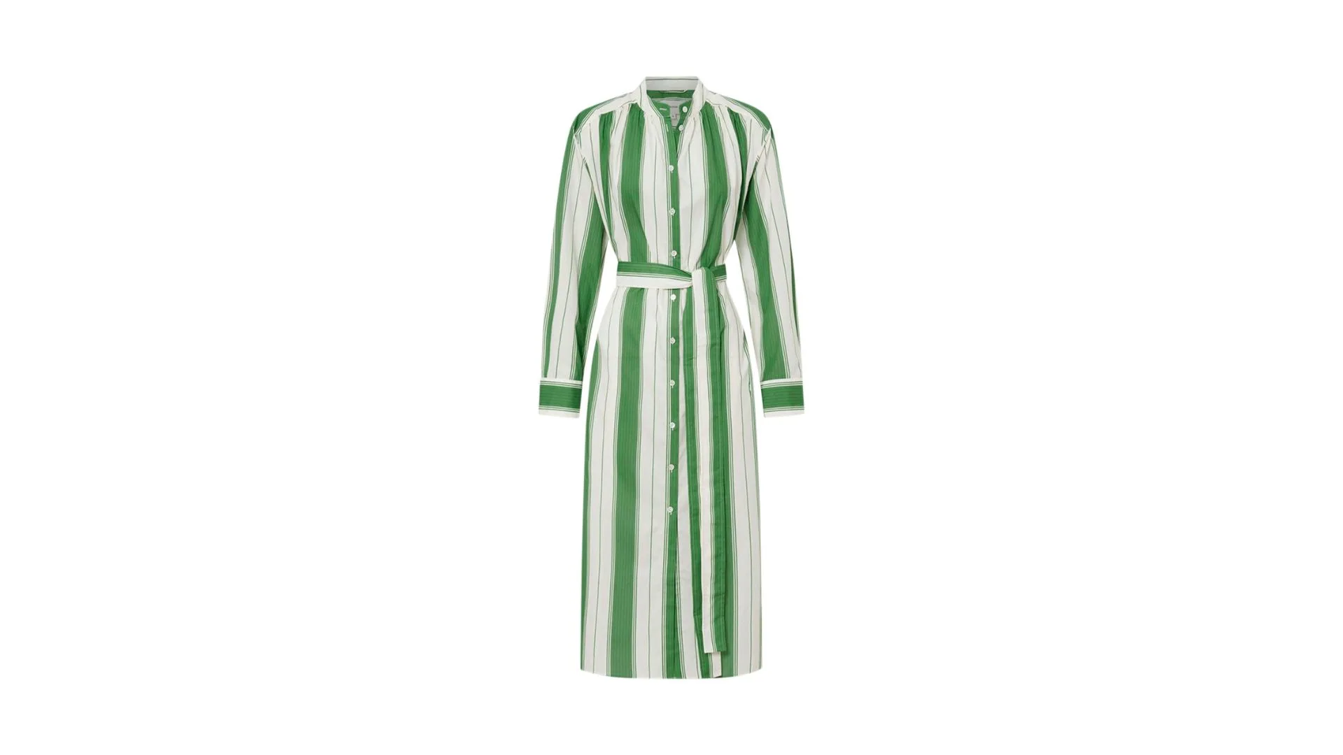 A green and white striped shirt dress