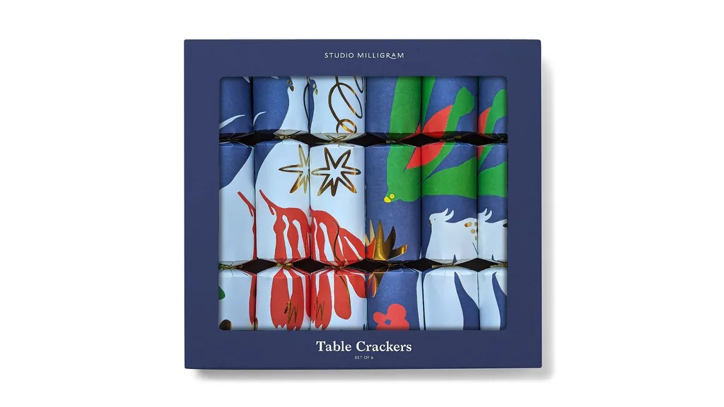 Christmas crackers in blue, green and red colours