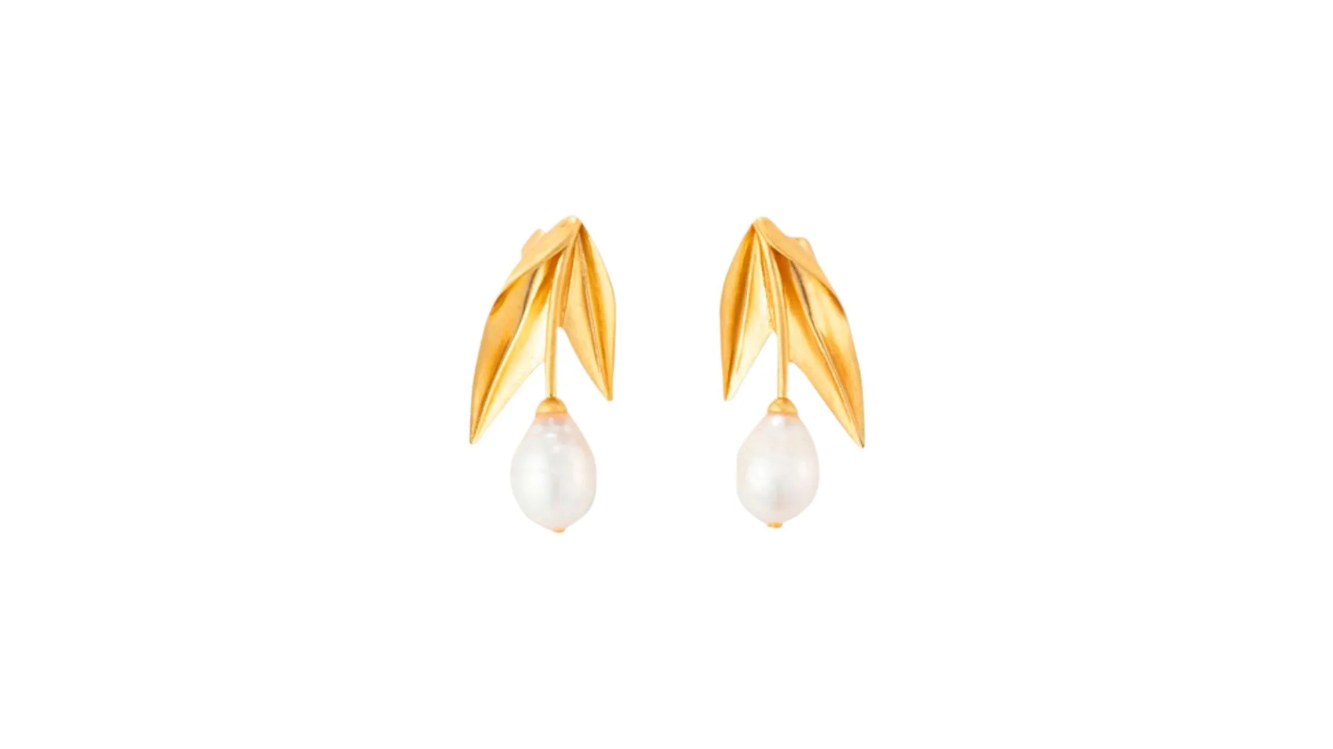 Gold earrings with a dangly pearl