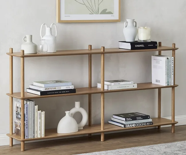 Banjo 3 tier long bookshelf in natural Temple & Webster