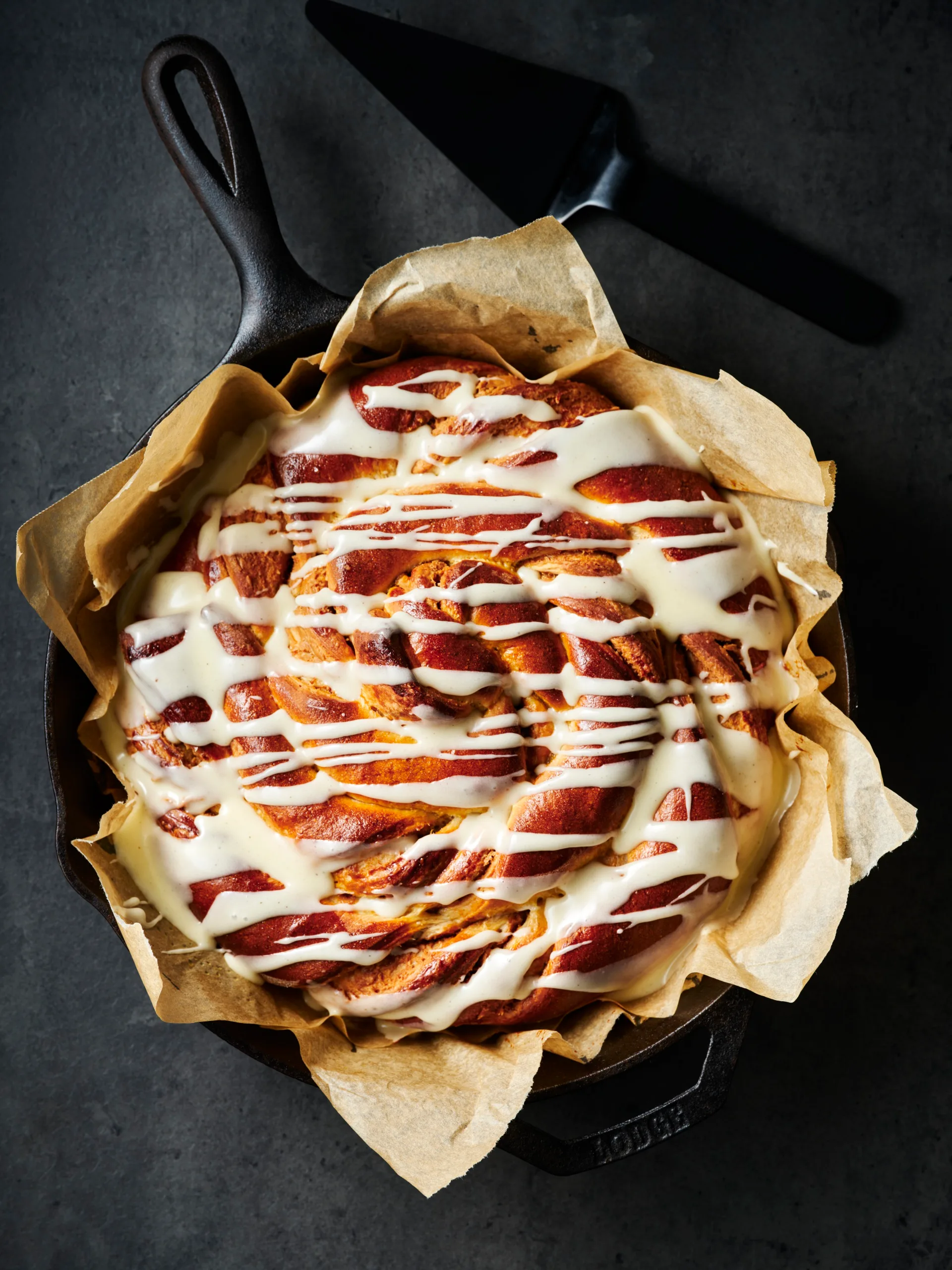 Biscoff butter scroll with crème fraîche glaze