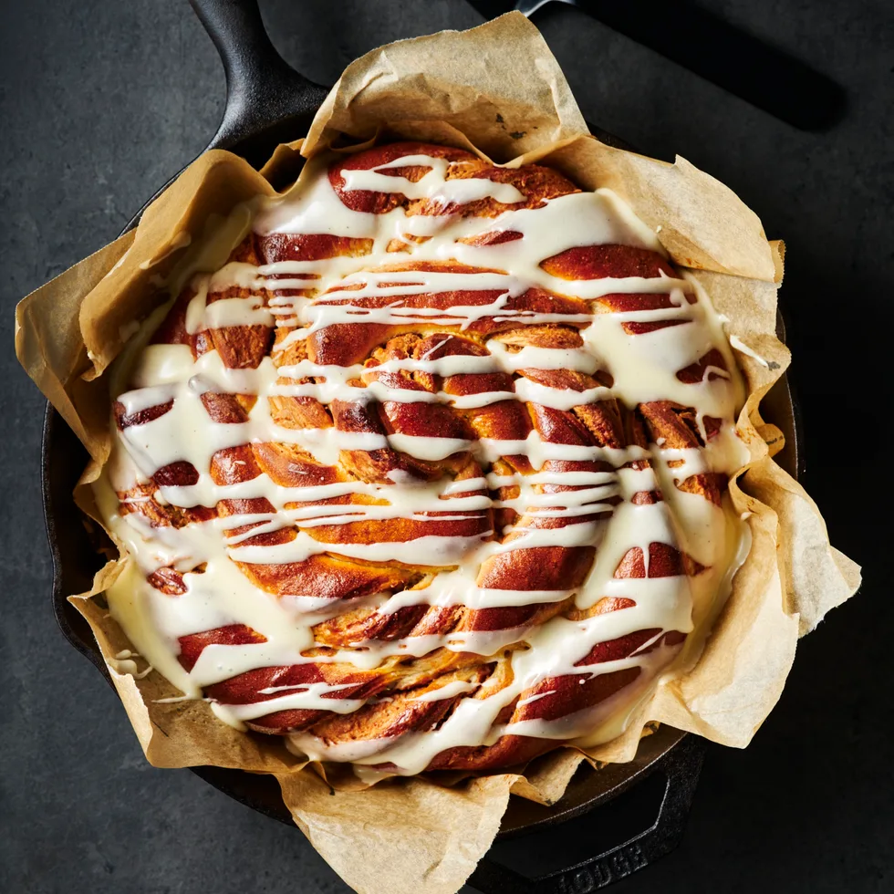 Biscoff butter scroll with crème fraîche glaze