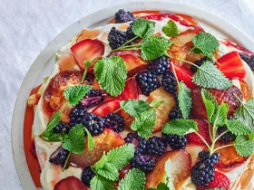 Pavlova with seasonal berries on top at Chiswick restaurant