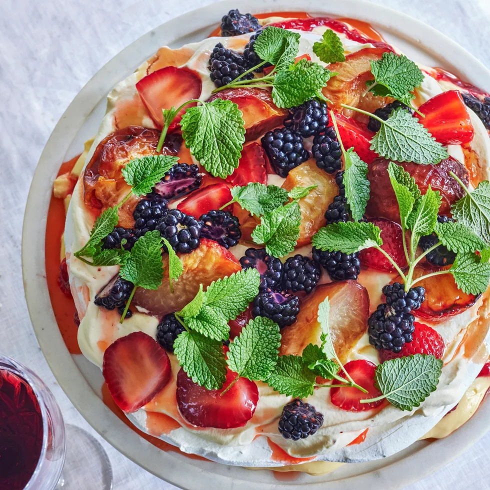 Pavlova with seasonal berries on top at Chiswick restaurant