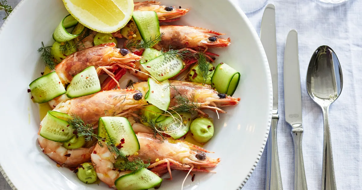 Local prawns, whipped avocado, cucumber & chilli | Home Beautiful
