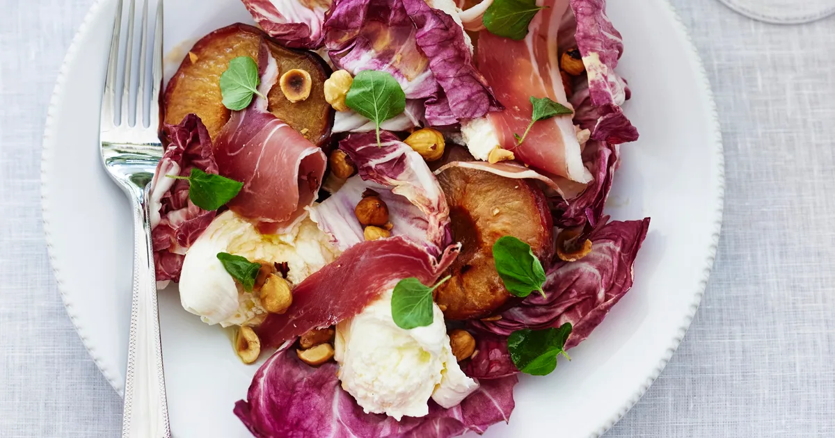 Radicchio salad, peaches, mozzarella & prosciutto | Home Beautiful
