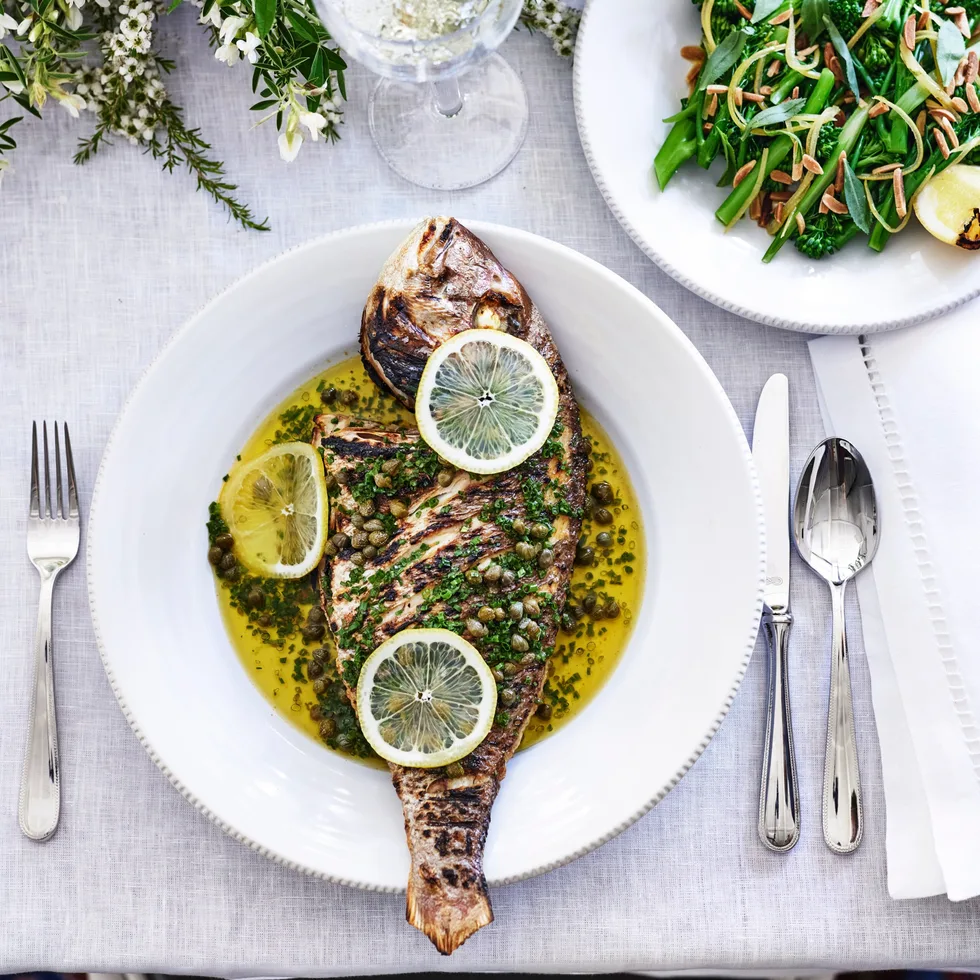Whole baked snapper with herb butter