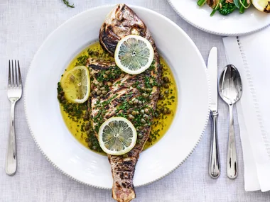 Whole baked snapper with herb butter