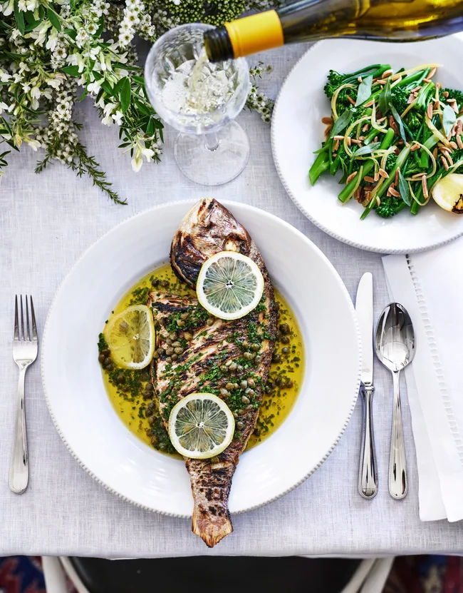 Whole baked snapper with herb butter