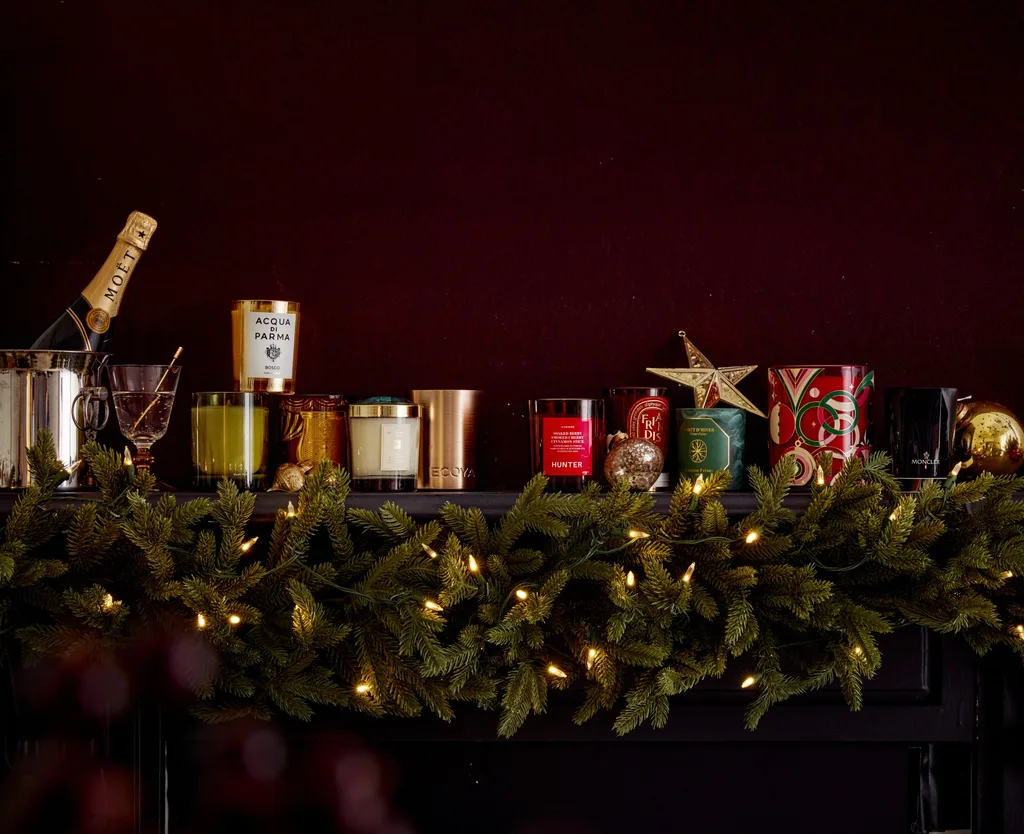 A garland topped with lots of candles