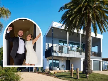 Mimi and Kristian at The Block 2024 auction and with their house facade
