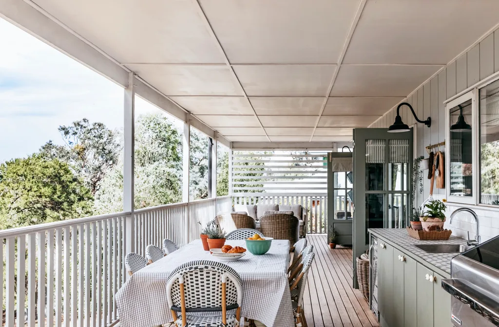 Outdoor kitchen ideas provincial farmhouse Kaboodle kitchen cabinetry on alfresco deck