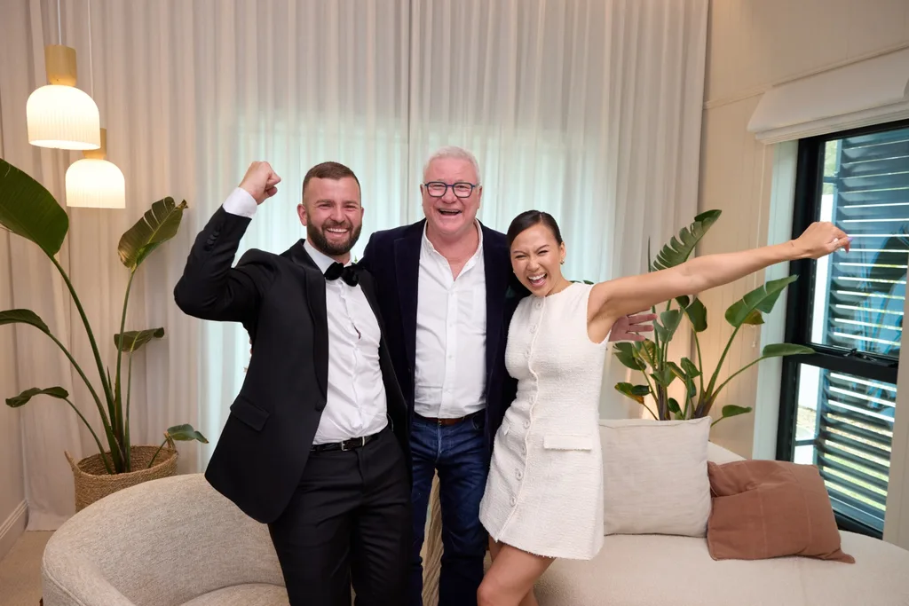 The Block 2024 contestants Mimi and Kristian with Scott Came