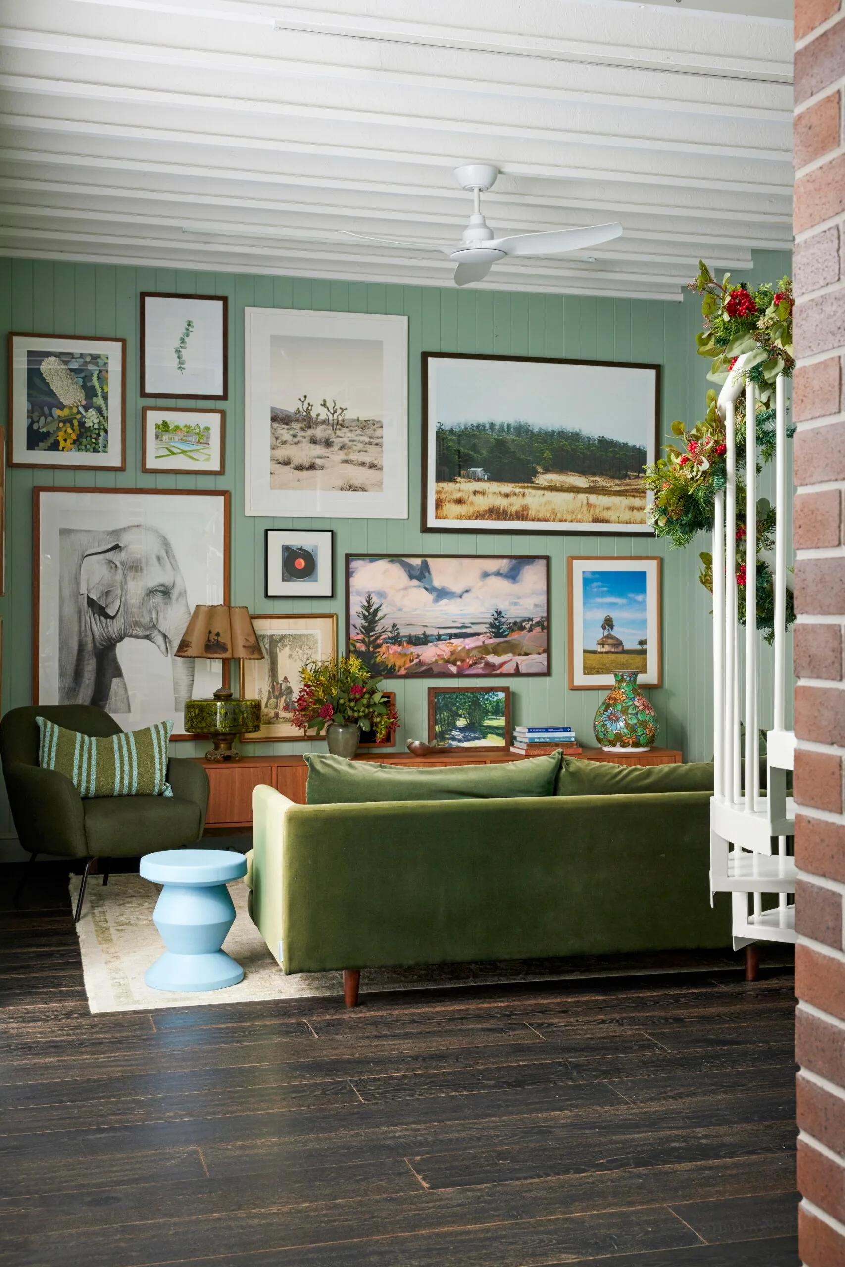 Carlene and Michael Duffy's living room decorated for Christmas. 