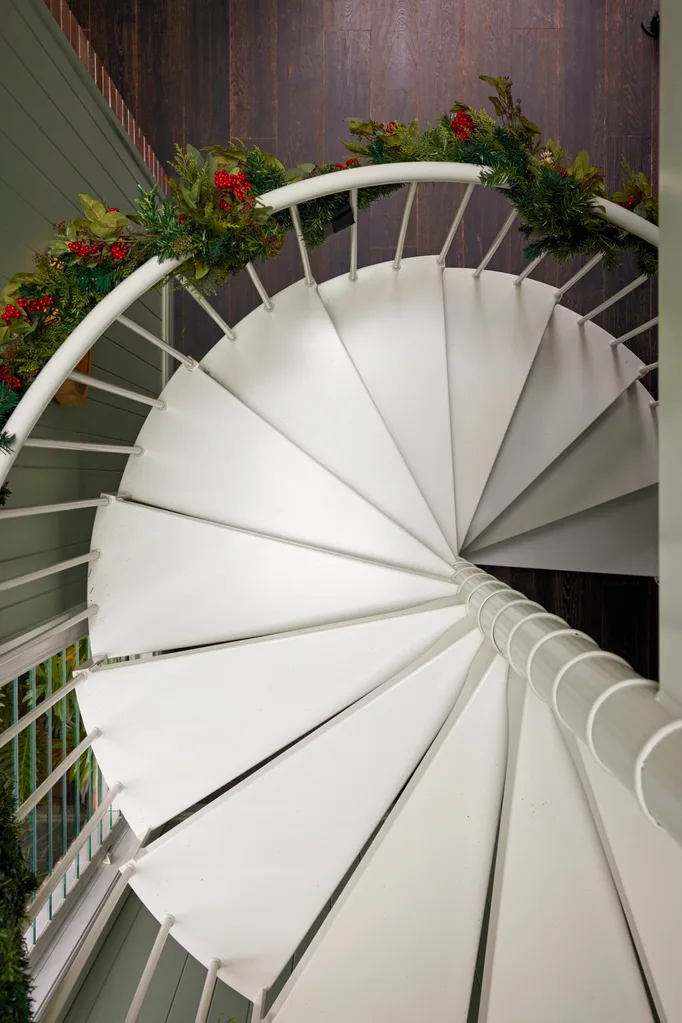Carlene and Michael's staircase decorated for Christmas.