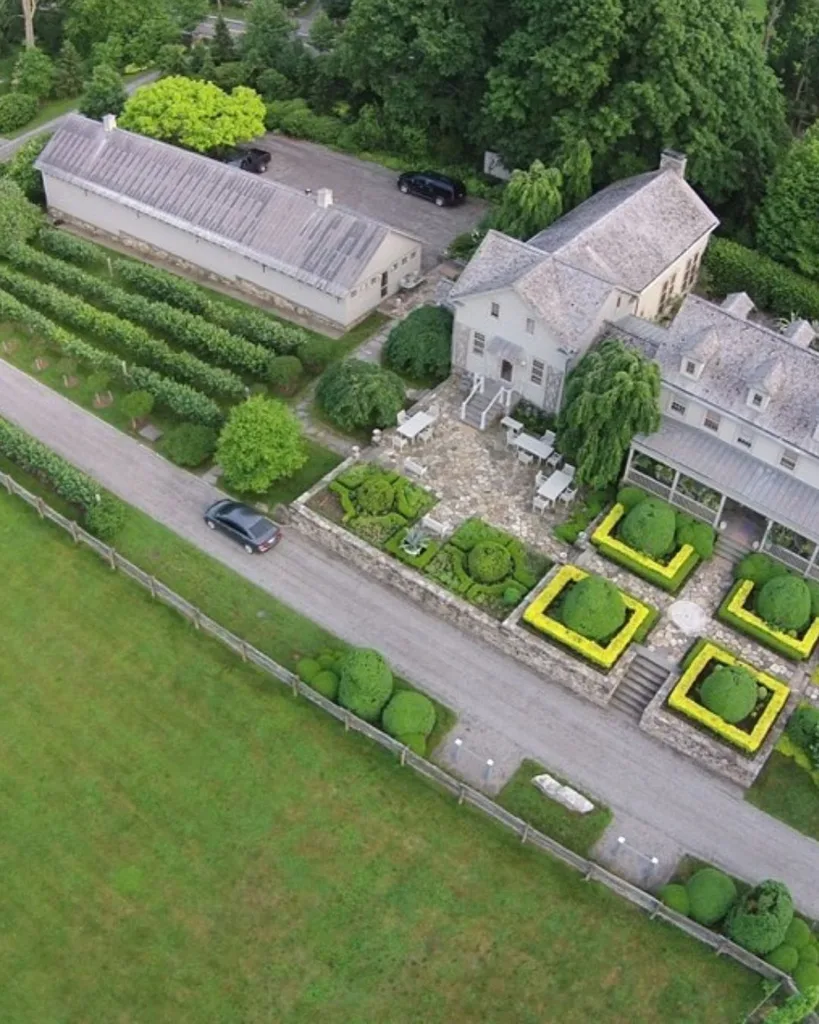 The aerial view of Martha Stewat's Bedford Farmhouse.