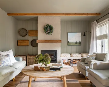 A modern farmhouse living room.