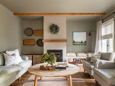 A modern farmhouse living room.