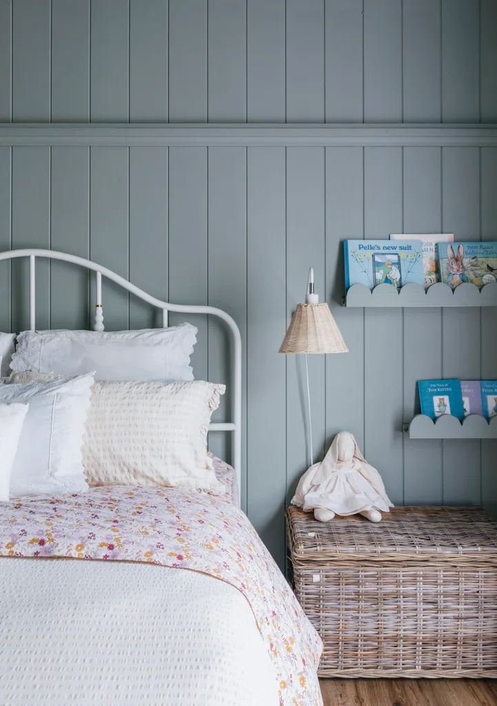A young girl's bedroom in a modern farmhouse.
