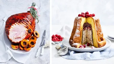 Glazed ham and pandoro