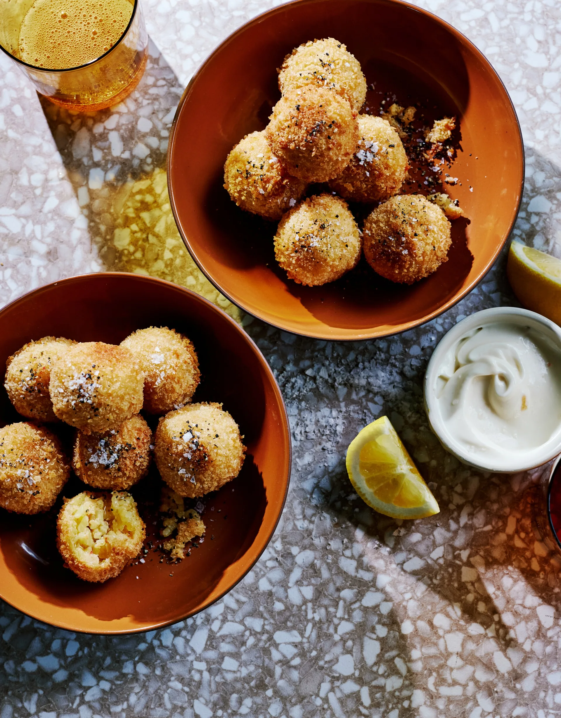Saffron and prawn arancini with lemon aioli