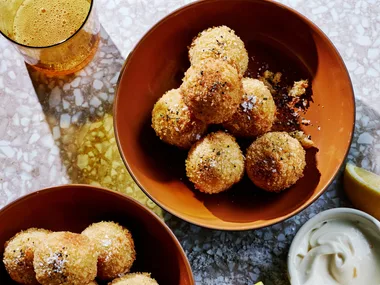 Saffron and prawn arancini with lemon aioli