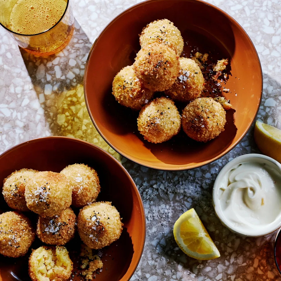 Saffron and prawn arancini with lemon aioli