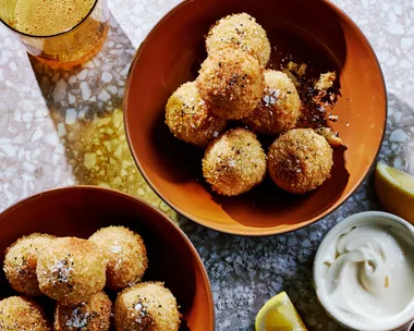 Saffron and prawn arancini with lemon aioli