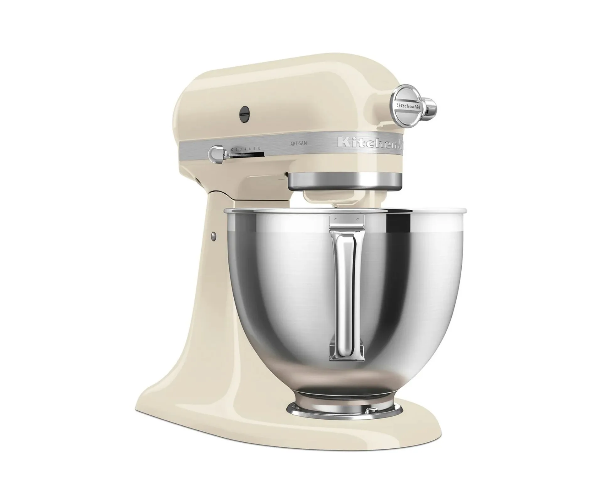 A cream colour stand mixer