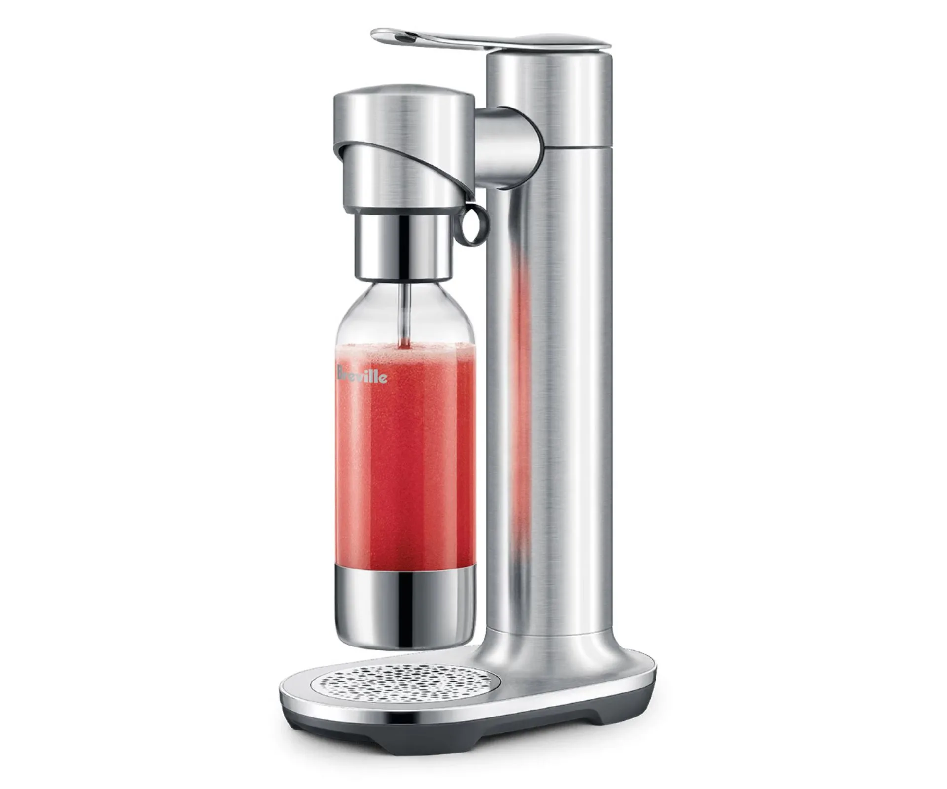 A silver sparkling water maker