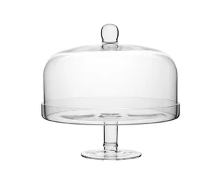 Classic 28cm glass cake stand with dome, Temple & Webster