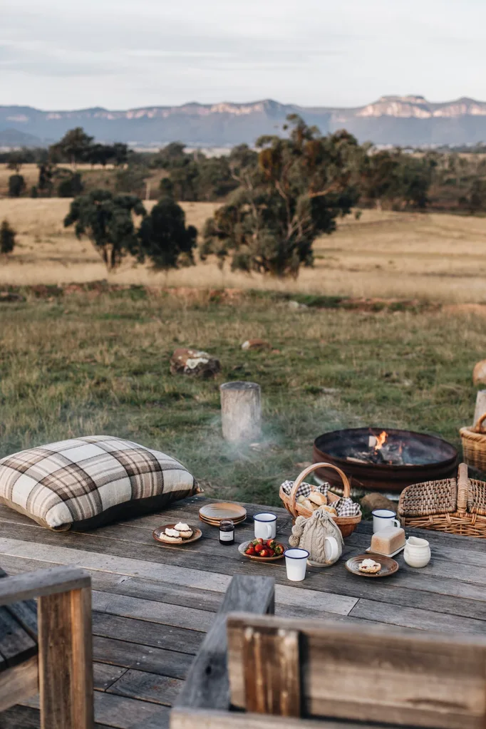 Outdoor picnic set up at Edwina Bartholomew's country property.