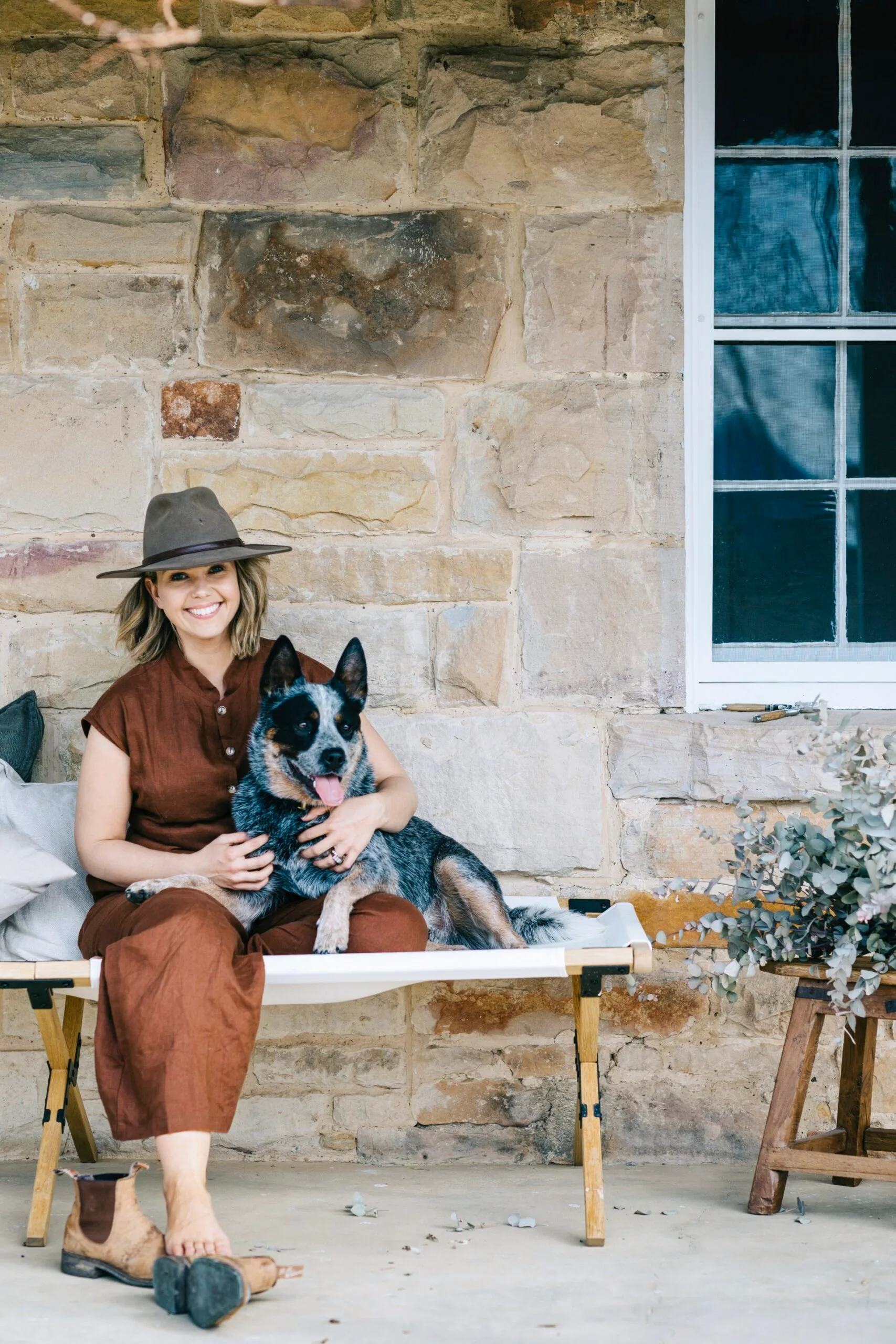Edwina Bartholomew with her pet blue heeler.