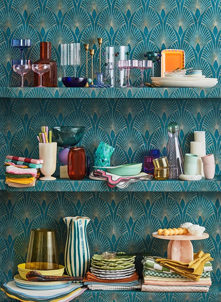 Image of entertaining pieces on shelf