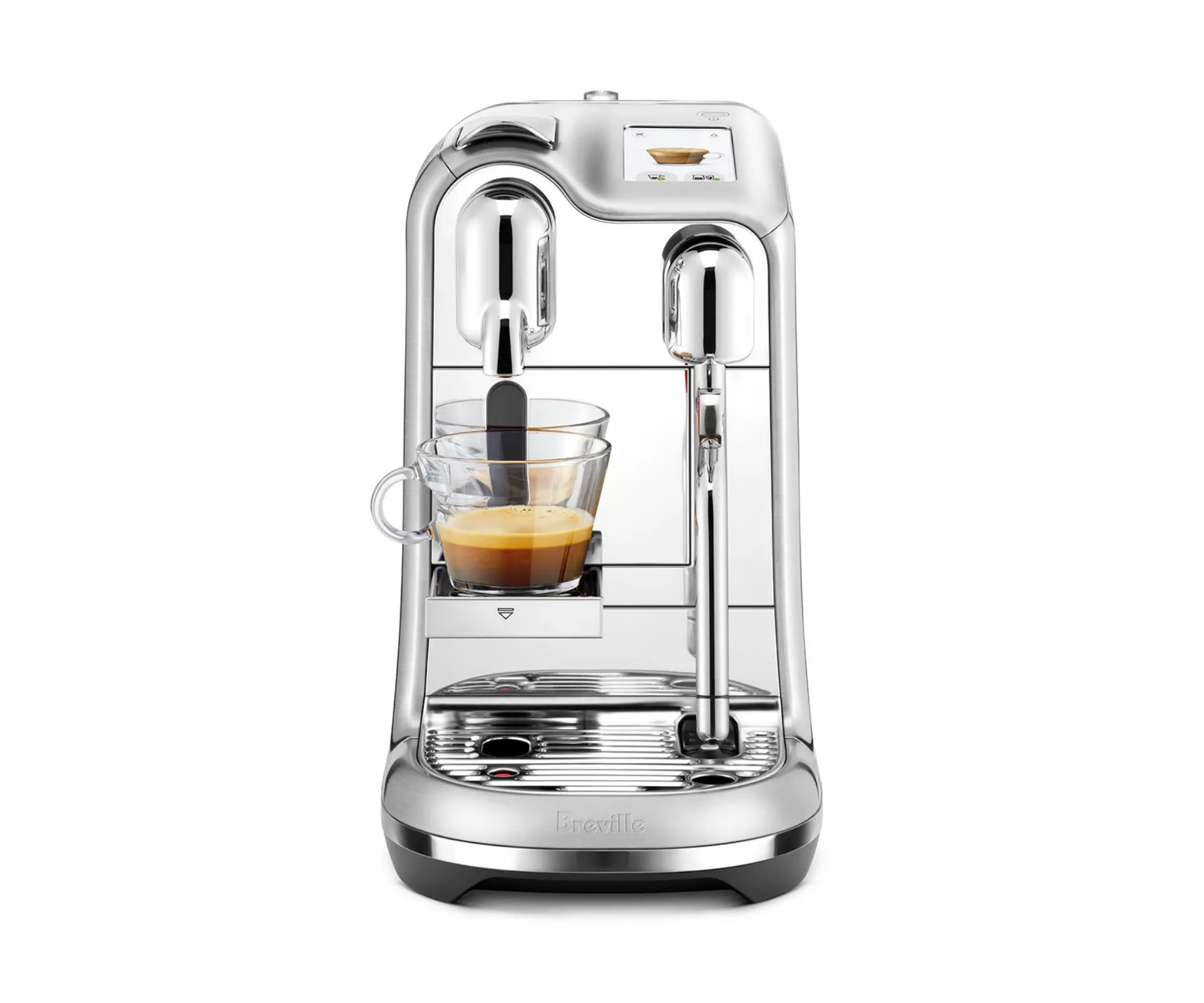 A stainless steel coffee machine