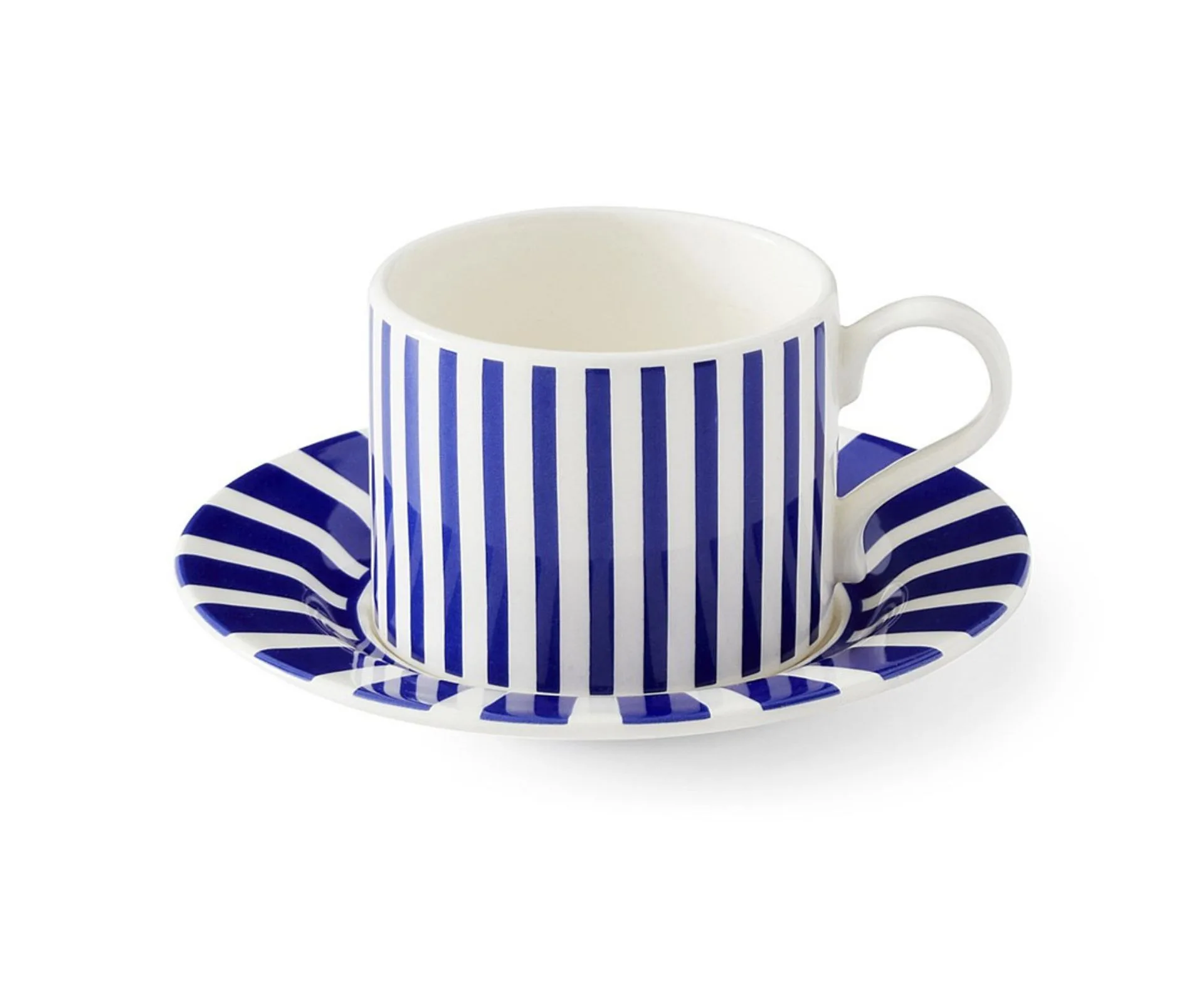 Blue and white striped tea cup