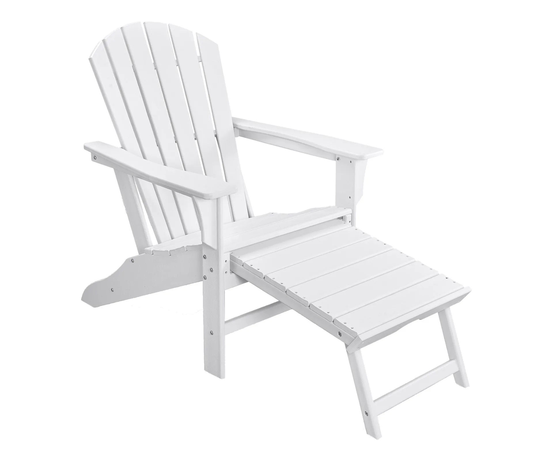 White Adirondack armchair with footstool.