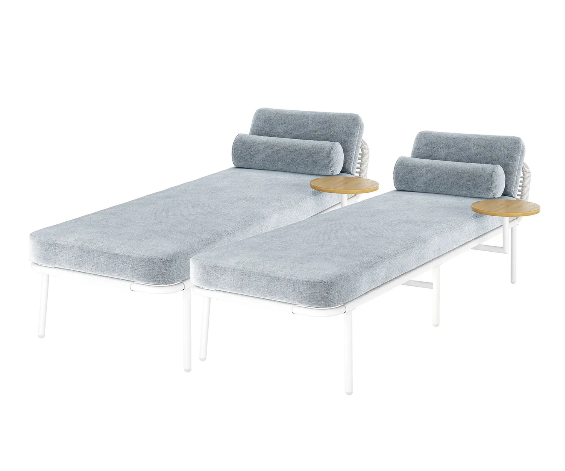 Andre wicker outdoor sunbed with cushion in light grey set of two