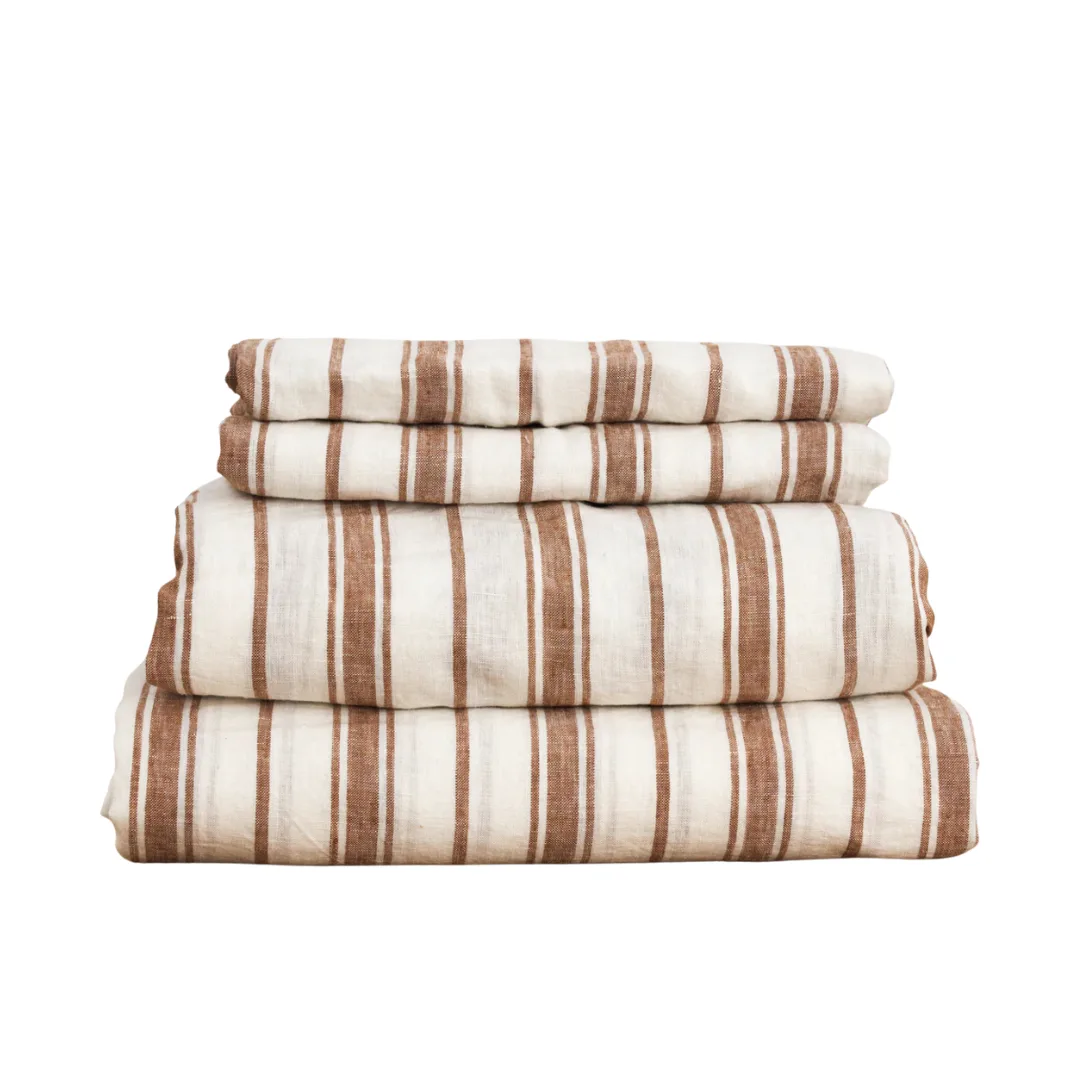 Hazelnut Stripe French Flax Linen Sheet Set I Love Linen Best Boxing Day Bedding sales 2025