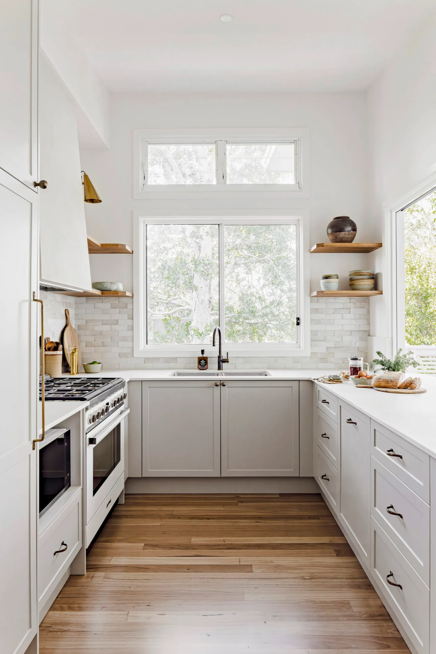 Australian style kitchen inside a coastal holiday home. 