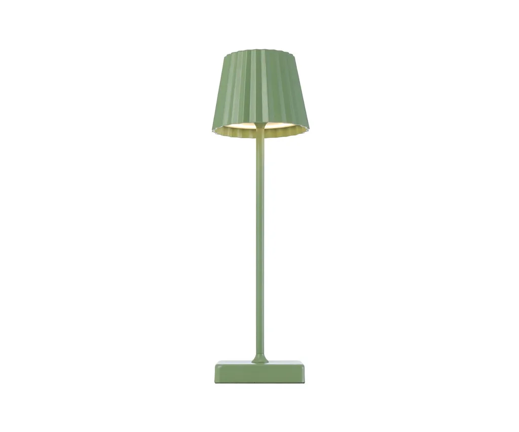 A mint green cordless lamp.