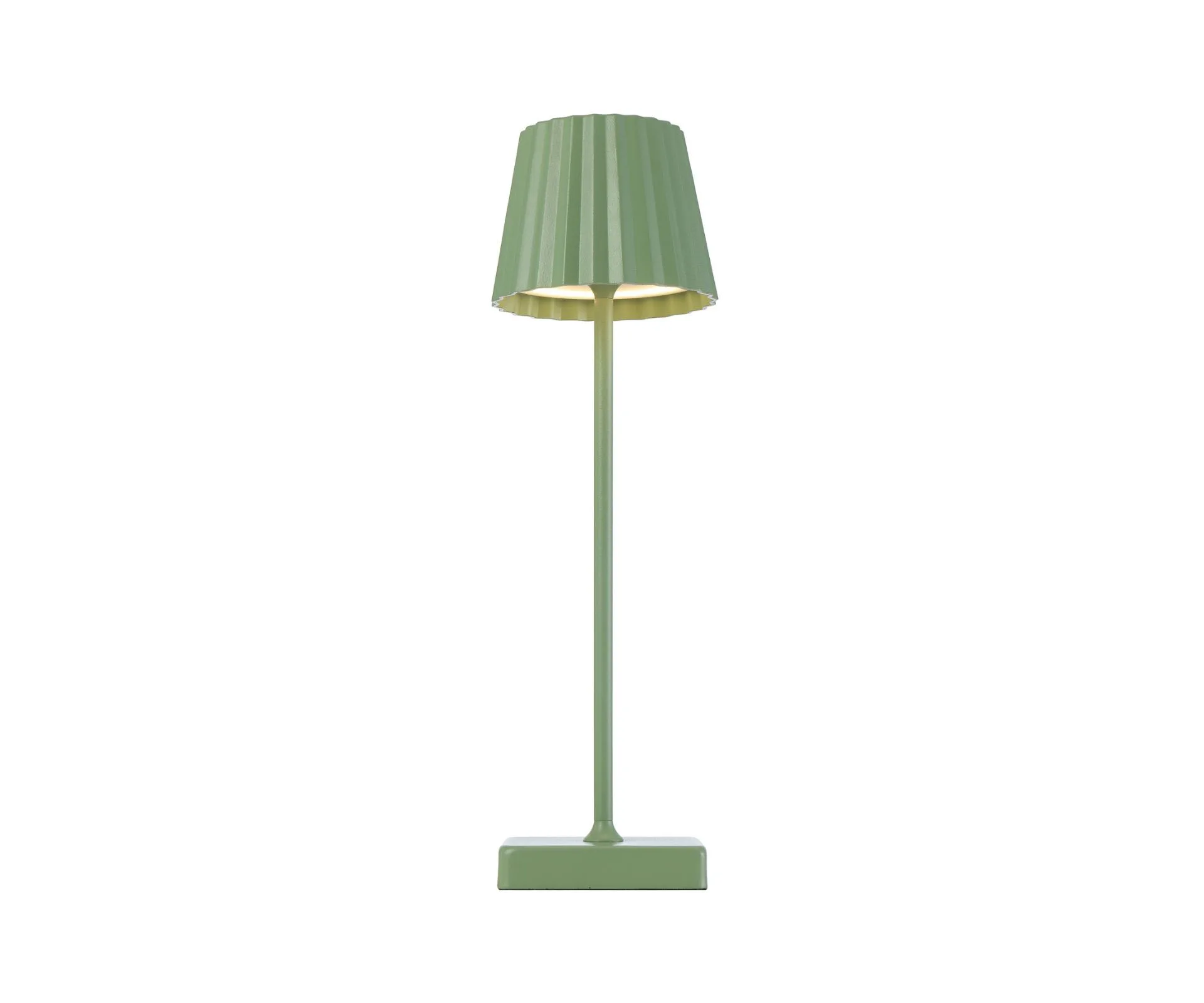 A mint green cordless lamp. 