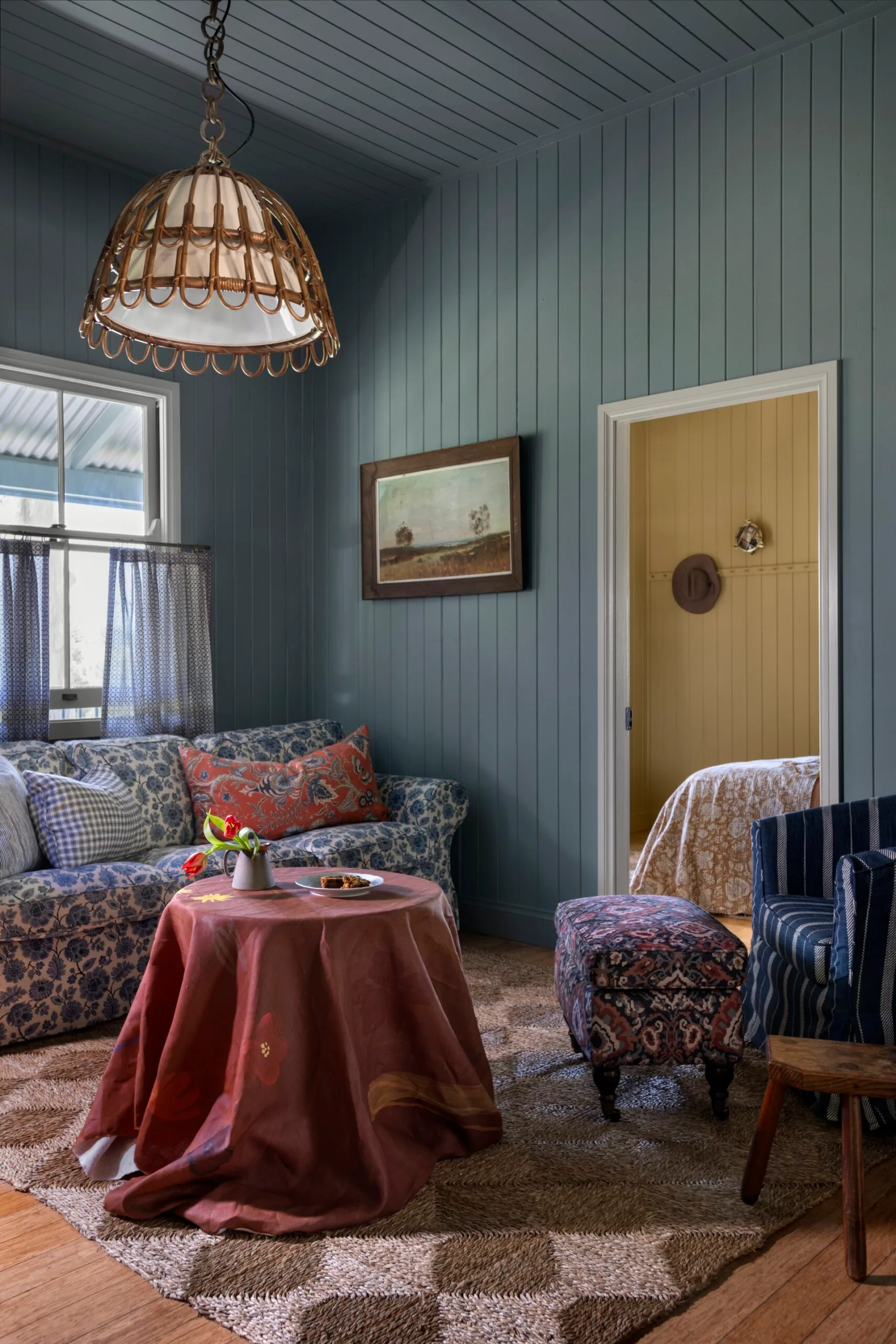 The living room within a century-old cottage. 